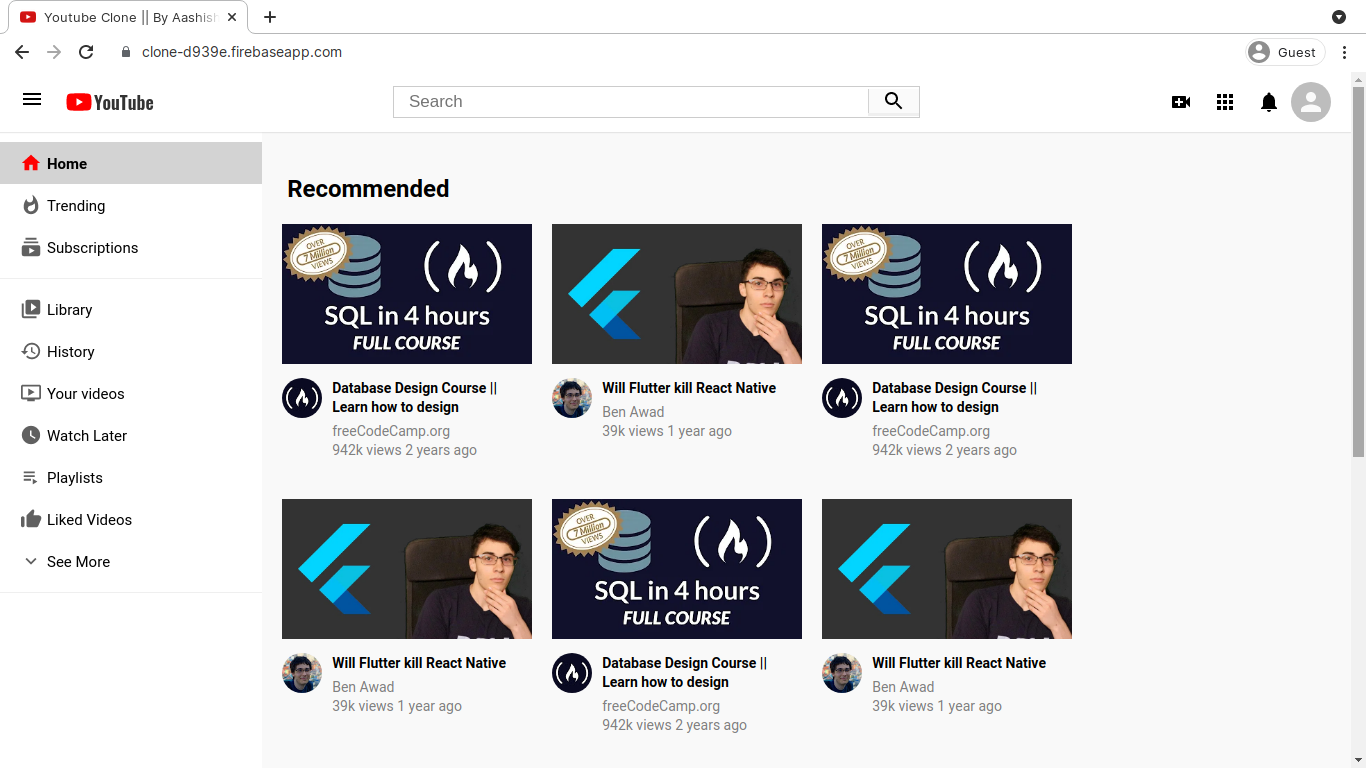 Youtube clone preview